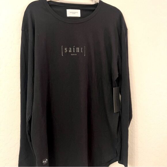 NWT Saint Morta LOGO Black Long Sleeve Crew Neck T-Shirt in Black Size X Large - Picture 3 of 6
